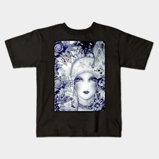 BLUE ART DECO FLORAL FLAPPER COLLAGE ART PRINT POSTER Kids T-Shirt